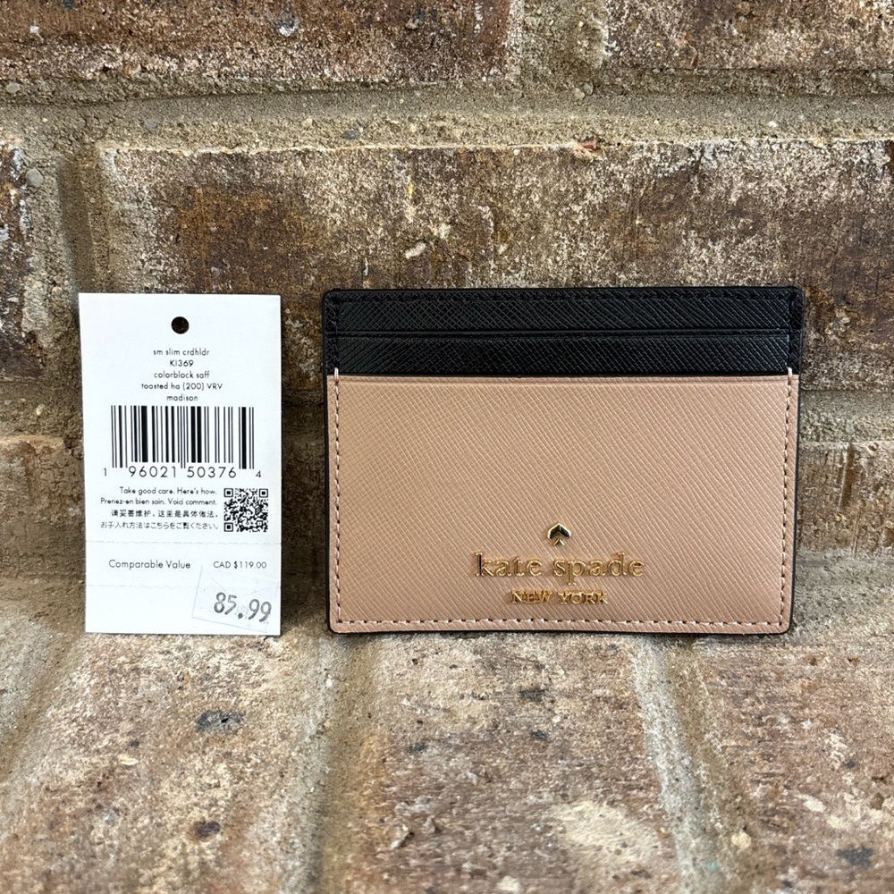 New Kate Spade Madison Small Slim Card Holder In Toasted Hazelnut
